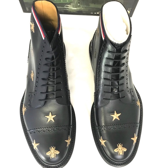 Gucci Leather Boots w/ Embroidered Stars Bees New - Picture 5 of 6